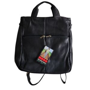 NWT HOBO INTERNATIONAL Leather Double Zip Backpack Black